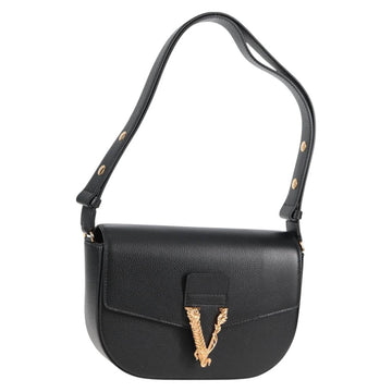 VERSACE Shoulder Bag Leather Black Gold Auth 118820A