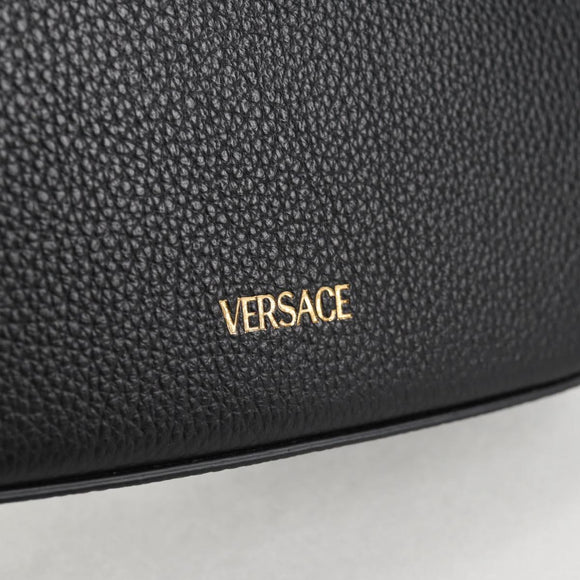 VERSACE Shoulder Bag Leather Black Gold Auth 118820A