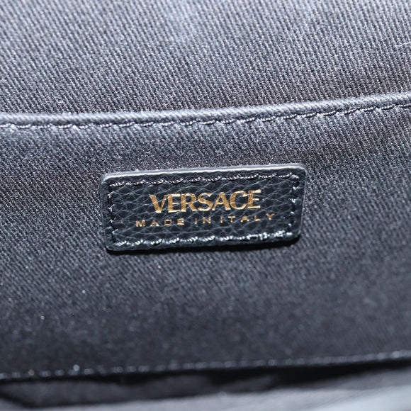 VERSACE Shoulder Bag Leather Black Gold Auth 118820A