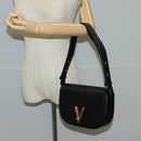 VERSACE Shoulder Bag Leather Black Gold Auth 118820A-23