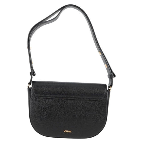 VERSACE Shoulder Bag Leather Black Gold Auth 118820A