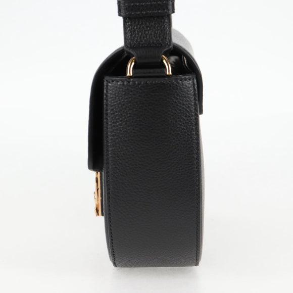 VERSACE Shoulder Bag Leather Black Gold Auth 118820A