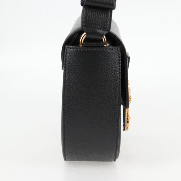 VERSACE Shoulder Bag Leather Black Gold Auth 118820A