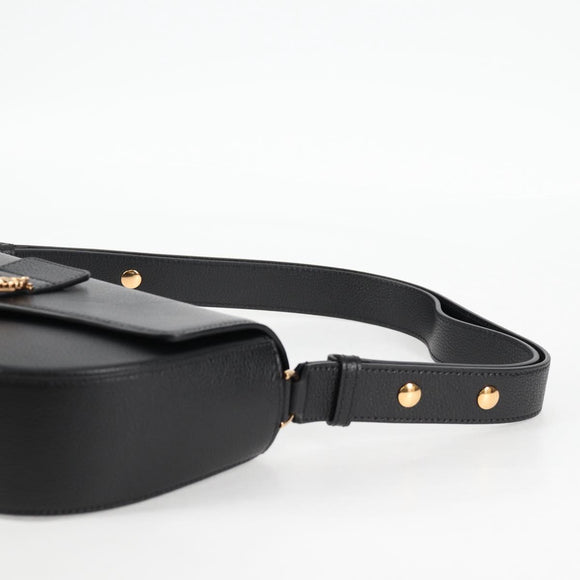 VERSACE Shoulder Bag Leather Black Gold Auth 118820A