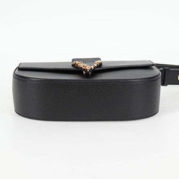VERSACE Shoulder Bag Leather Black Gold Auth 118820A