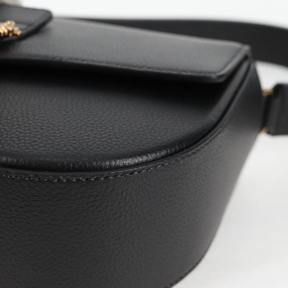 VERSACE Shoulder Bag Leather Black Gold Auth 118821A