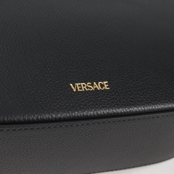 VERSACE Shoulder Bag Leather Black Gold Auth 118821A