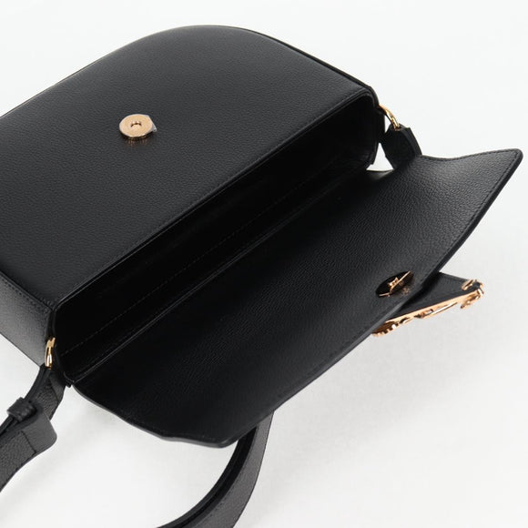 VERSACE Shoulder Bag Leather Black Gold Auth 118821A