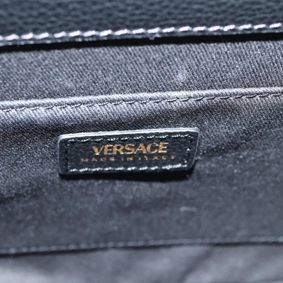 VERSACE Shoulder Bag Leather Black Gold Auth 118821V