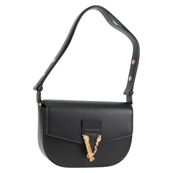 VERSACE Shoulder Bag Leather Black Gold Auth 118821V