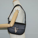 VERSACE Shoulder Bag Leather Black Gold Auth 118821V-23