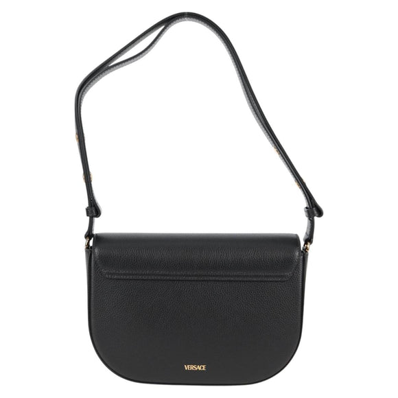 VERSACE Shoulder Bag Leather Black Gold Auth 118821V