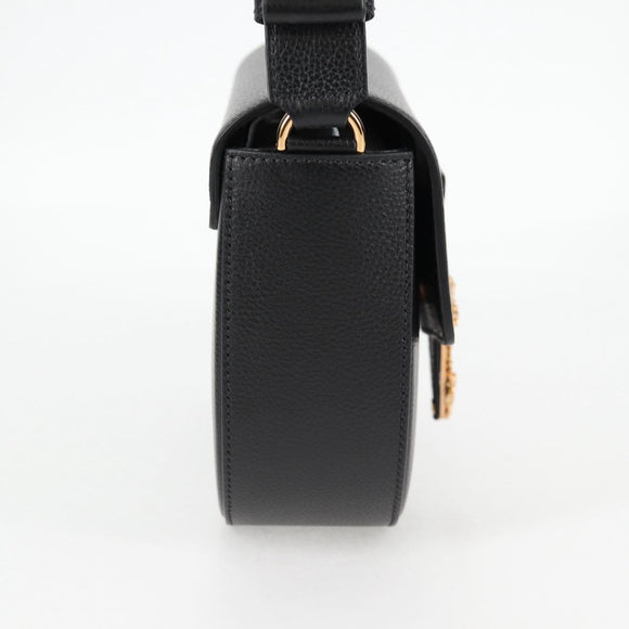 VERSACE Shoulder Bag Leather Black Gold Auth 118821A