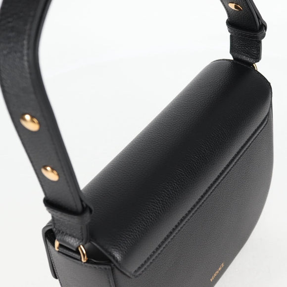 VERSACE Shoulder Bag Leather Black Gold Auth 118821V