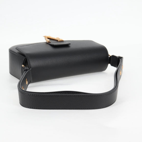 VERSACE Shoulder Bag Leather Black Gold Auth 118821A