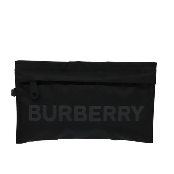 BURBERRY Pouch Nylon Black Silver Auth 118845