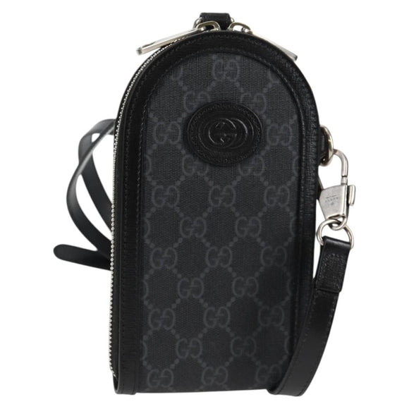 GUCCI GG Supreme Shoulder Bag PVC Black Silver Auth 118863M