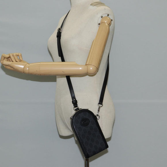 GUCCI GG Supreme Shoulder Bag PVC Black Silver Auth 118863M