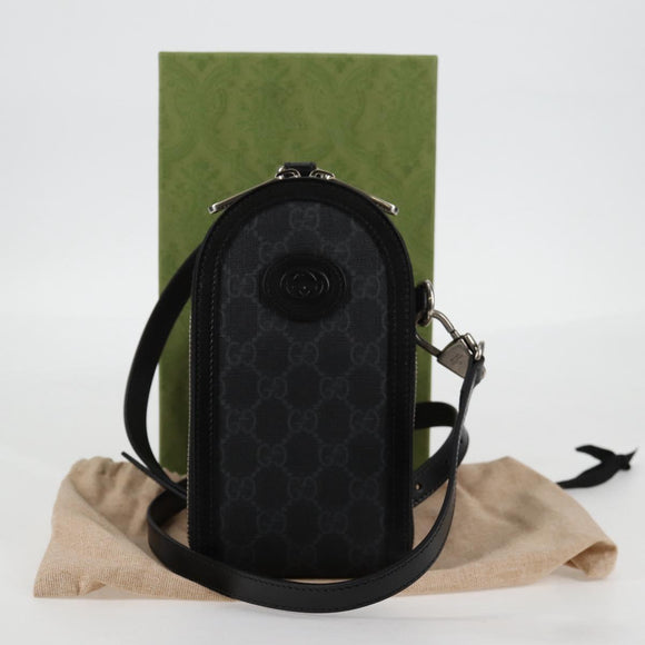 GUCCI GG Supreme Shoulder Bag PVC Black Silver Auth 118863M