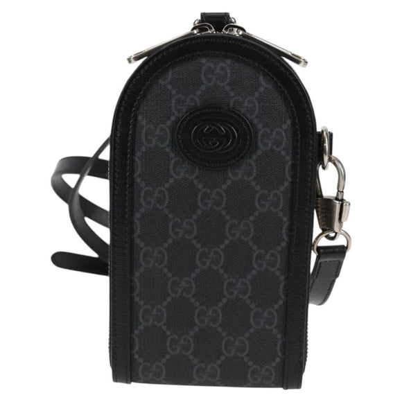 GUCCI GG Supreme Shoulder Bag PVC Black Silver Auth 118863M