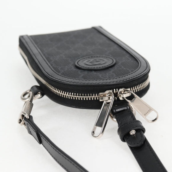 GUCCI GG Supreme Shoulder Bag PVC Black Silver Auth 118863M