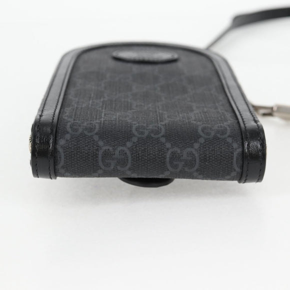 GUCCI GG Supreme Shoulder Bag PVC Black Silver Auth 118863M