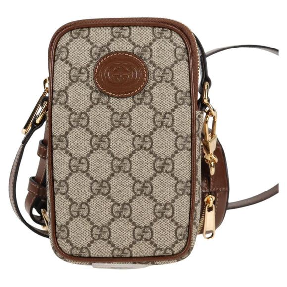 GUCCI GG Supreme Shoulder Bag PVC Beige Gold 700959 Auth 118864M