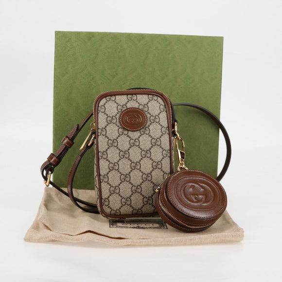 GUCCI GG Supreme Shoulder Bag PVC Beige Gold 700959 Auth 118864M