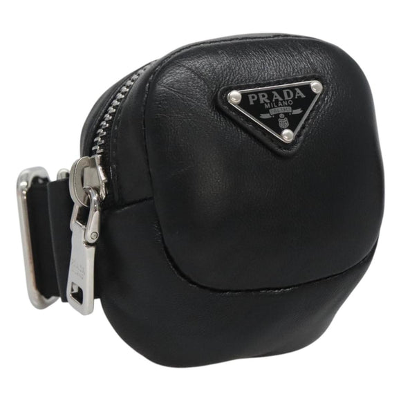 PRADA Pouch Leather Black Silver Auth 118865M