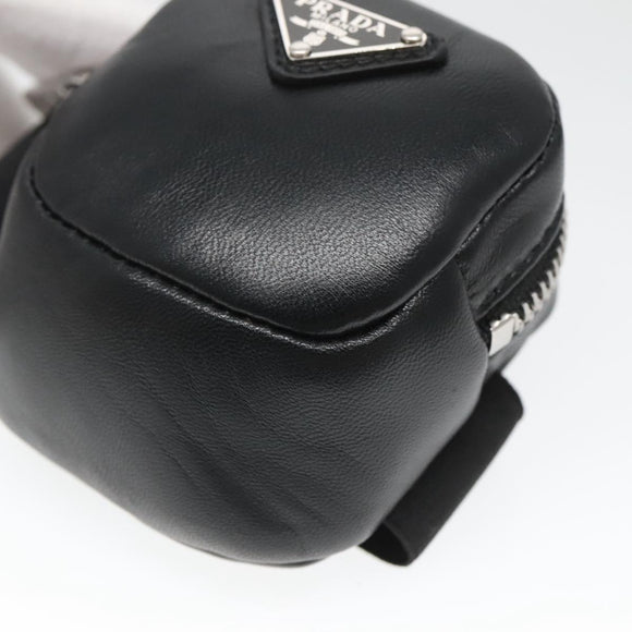 PRADA Pouch Leather Black Silver Auth 118865M