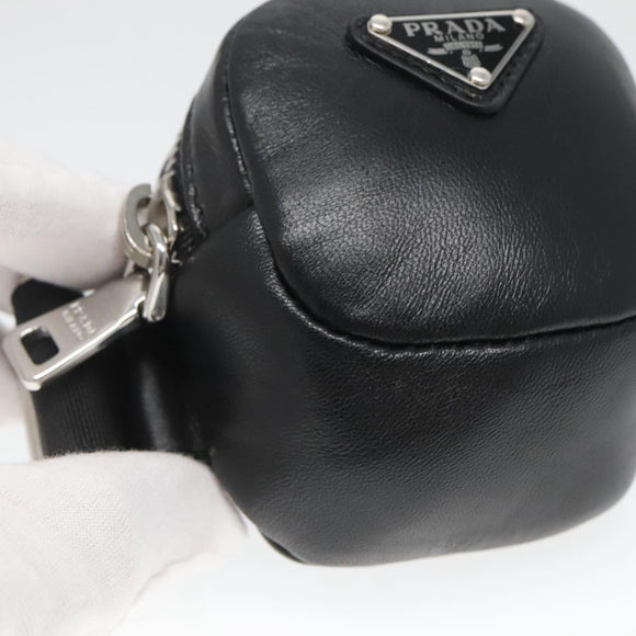 PRADA Pouch Leather Black Silver Auth 118865M