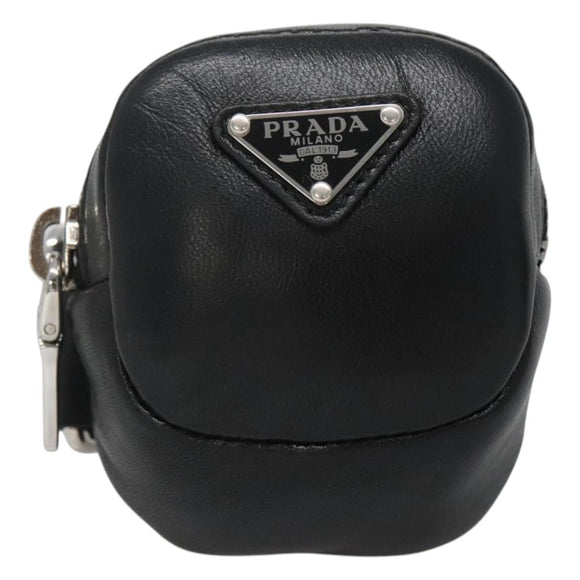 PRADA Pouch Leather Black Silver Auth 118865M
