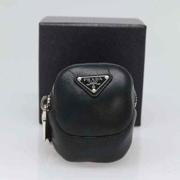 PRADA Pouch Leather Black Silver Auth 118865M