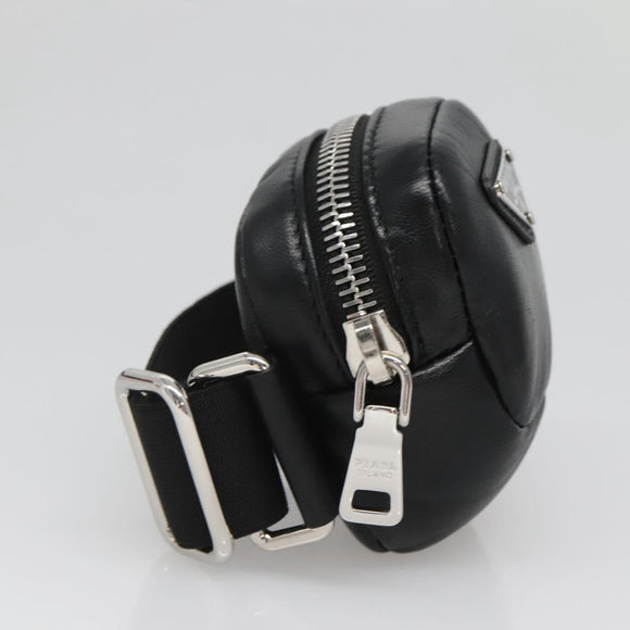 PRADA Pouch Leather Black Silver Auth 118865M