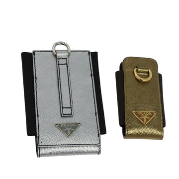 PRADA Pouch Safiano leather 2Set Gold Silver Auth 118868
