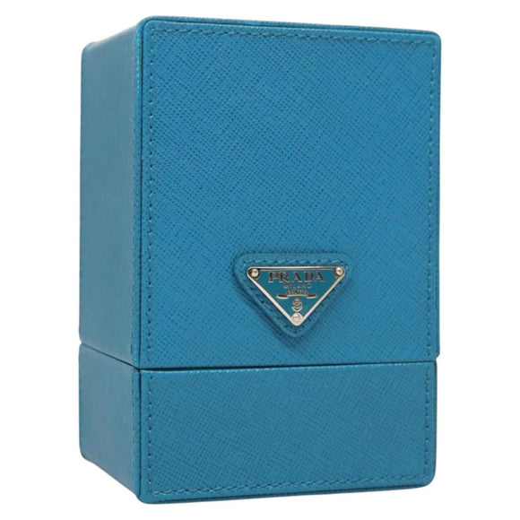 PRADA Cosmetic Pouch Leather Blue Auth 118869M