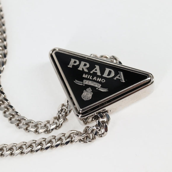 PRADA Necklace Strap Pouch Triangle Panel Silver Tone Auth 118871M