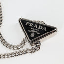 PRADA Necklace Strap Pouch Triangle Panel Silver Tone Auth 118871M-9