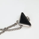 PRADA Necklace Strap Pouch Triangle Panel Silver Tone Auth 118871M-12