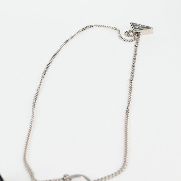 PRADA Necklace Strap Pouch Triangle Panel Silver Tone Auth 118871M