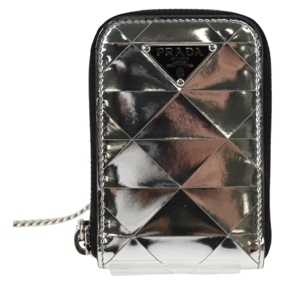PRADA Necklace Strap Pouch Triangle Panel Silver Tone Auth 118871M