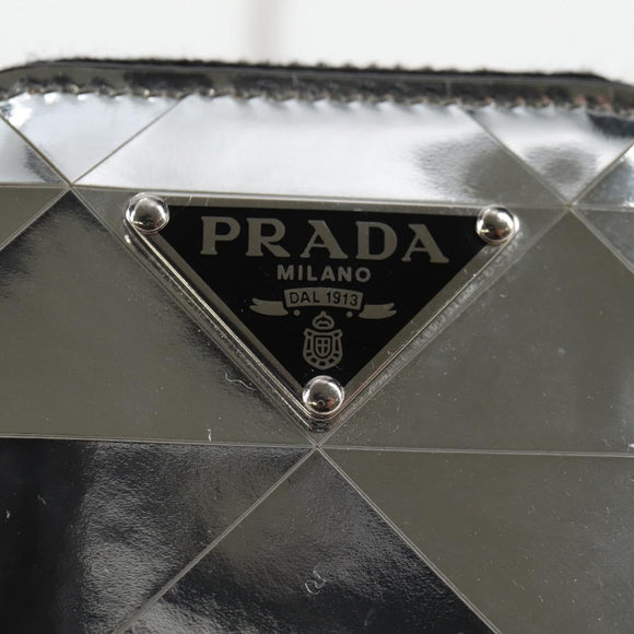 PRADA Necklace Strap Pouch Triangle Panel Silver Tone Auth 118871M