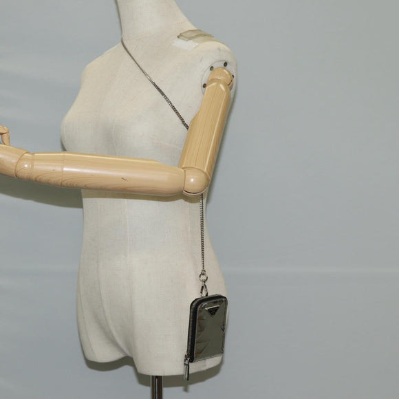 PRADA Necklace Strap Pouch Triangle Panel Silver Tone Auth 118871M