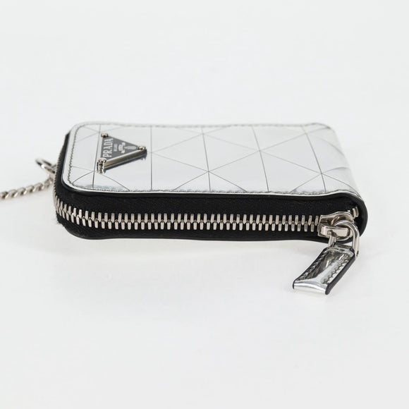 PRADA Necklace Strap Pouch Triangle Panel Silver Tone Auth 118871M
