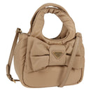 PRADA Hand Bag Nylon 2way Beige Gold Auth 118908SM-1