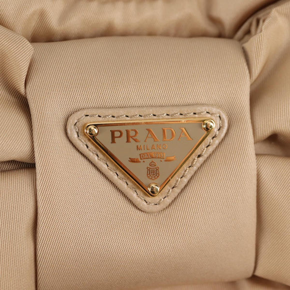 PRADA Hand Bag Nylon 2way Beige Gold Auth 118908SM