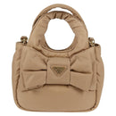 PRADA Hand Bag Nylon 2way Beige Gold Auth 118908SM-13