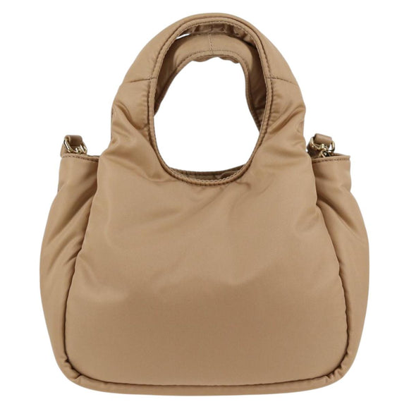 PRADA Hand Bag Nylon 2way Beige Gold Auth 118908SM