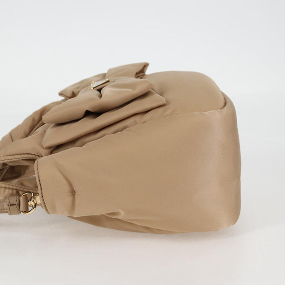 PRADA Hand Bag Nylon 2way Beige Gold Auth 118908SM