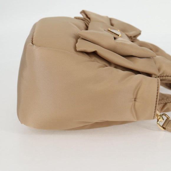 PRADA Hand Bag Nylon 2way Beige Gold Auth 118908SM